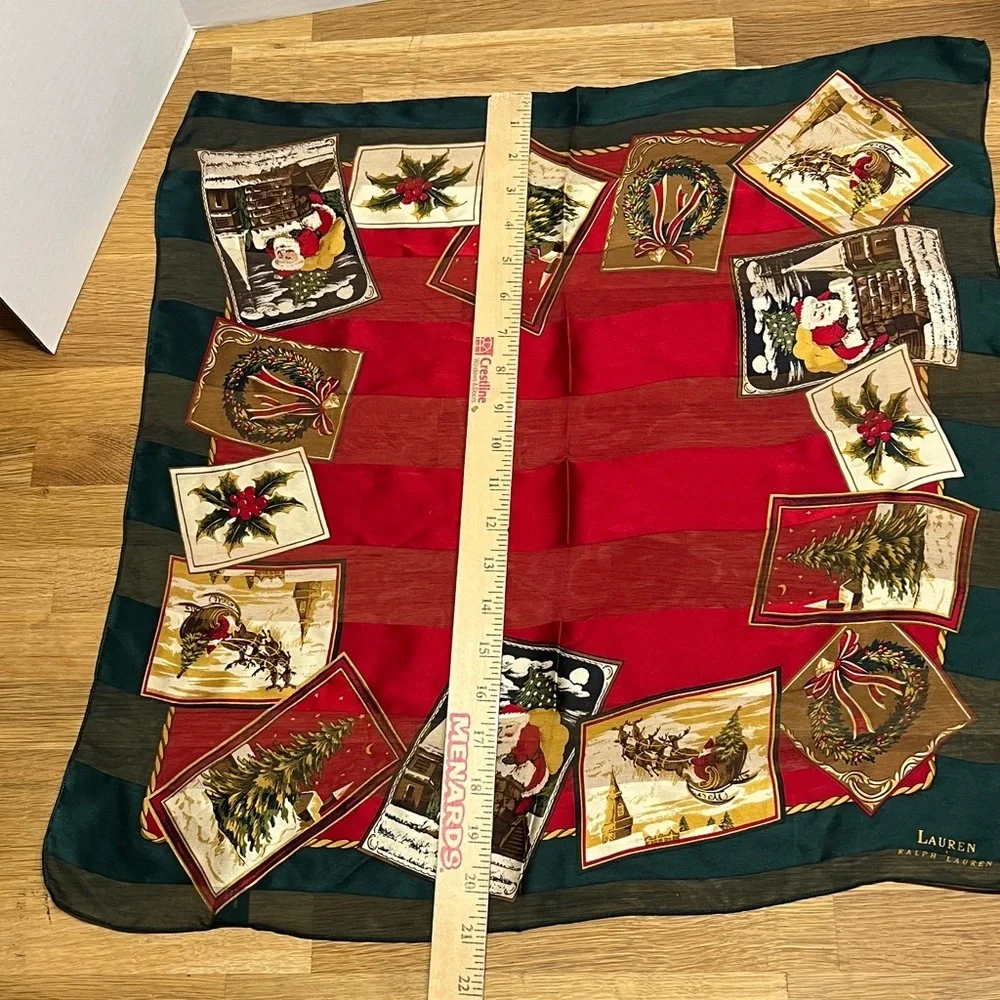 Lauren Ralph Lauren 100% Silkisoie Red & Green Christmas Postcards Square Scarf